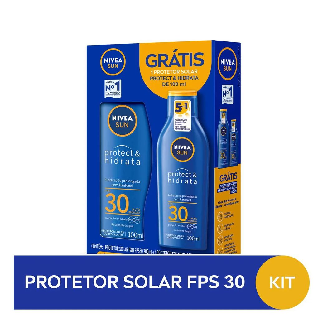 Kit Protetor Solar Corporal Nivea Sun Protect & Hidrata FPS 30 com 200ml + 100ml