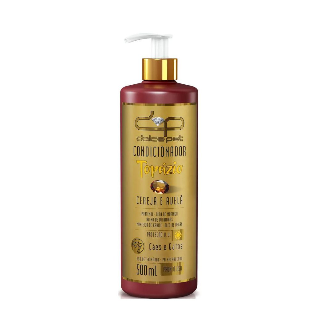 Kit Dolce Pet Shampoo Clareador Tonalizante + Condicionador Topázio Cereja e Avelã para Cães e Gatos 500Ml