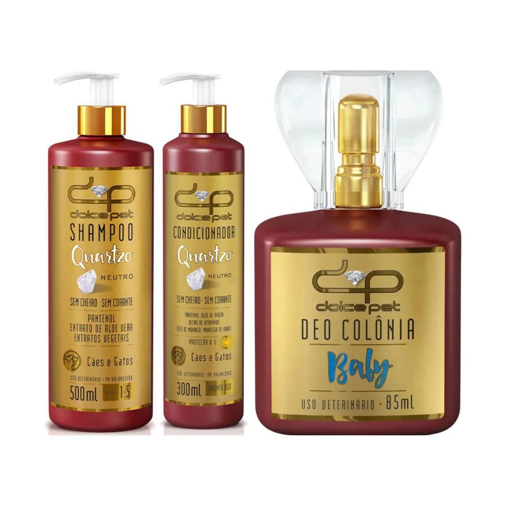Kit Dolce Pet Shampoo Neutro + Condicionador Neutro + Deo Colônia Dolce Pet Baby Cães e Gatos