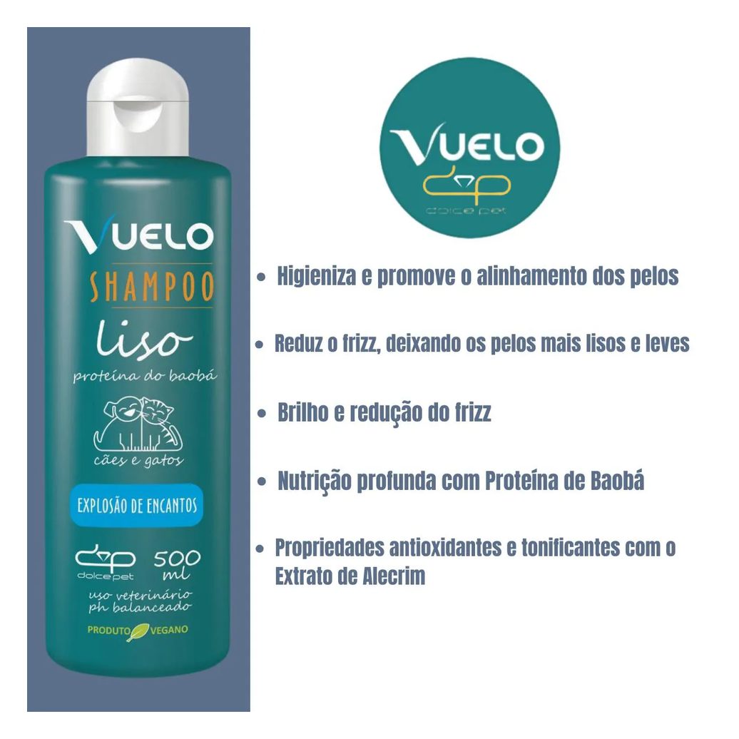 Kit Vuelo Shampoo Liso + Fluído Desembaraçador + Banho a Seco – Cuidados Completos para o Seu Pet