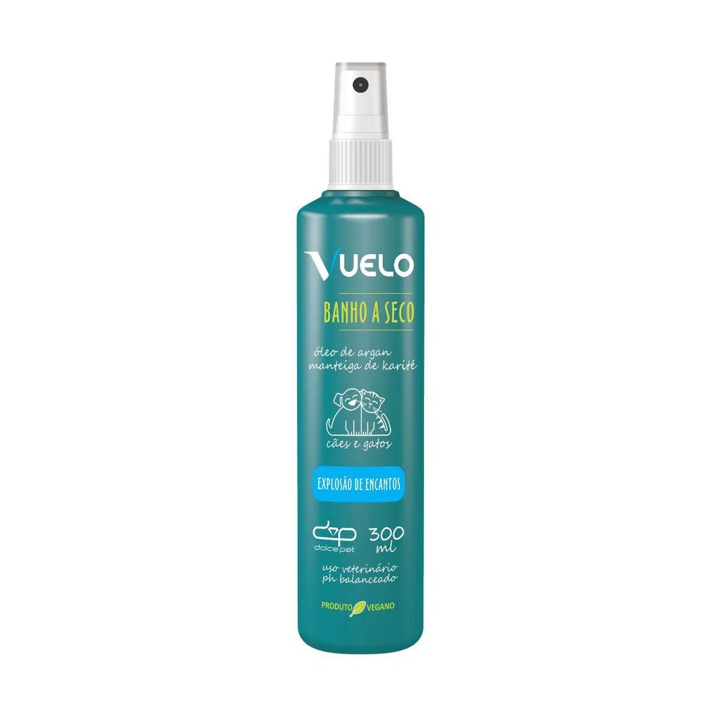 Kit Vuelo Shampoo Liso + Fluido Desembaraçador + Banho a Seco Explosão de Encantos para Cães e Gatos
