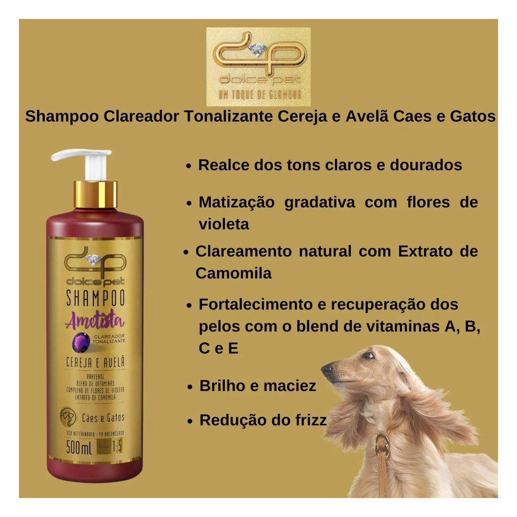 Shampoo Clareador Tonalizante Cereja e Avelã Dolce Pet Cães e Gatos - 500 Ml