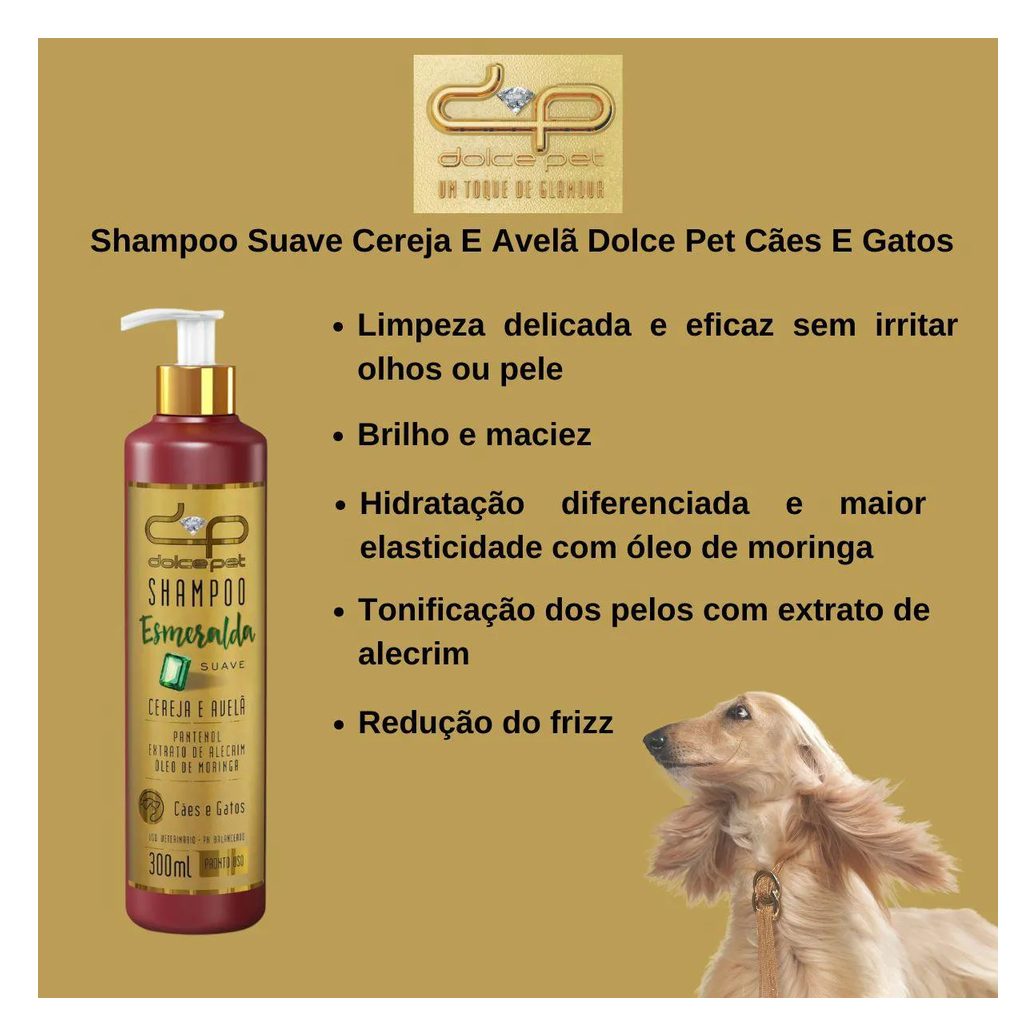 Shampoo Suave Cereja e Avelã Dolce Pet Cães e Gatos - 300 Ml
