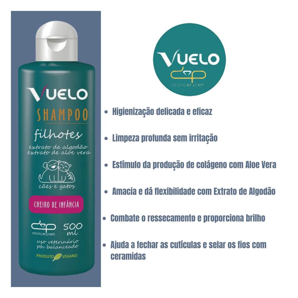Shampoo Vuelo Filhotes Cheiro de Infância para Cães e Gatos 500Ml