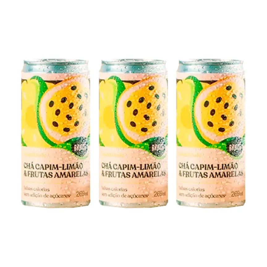 Kit 3X: Chá de Capim Limão com Frutas Amarelas Gaseificado Brazô 269Ml