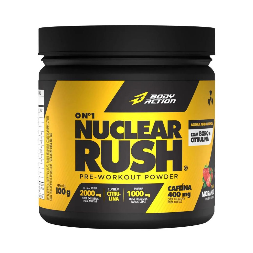 Pre Treino Nuclear Rush Cafeína Body Action Morango 100G