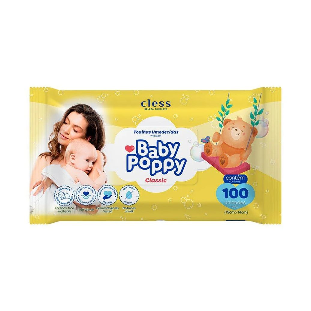 Toalhas Umedecidas Baby Poppy - Pacote com 100 Toalhas