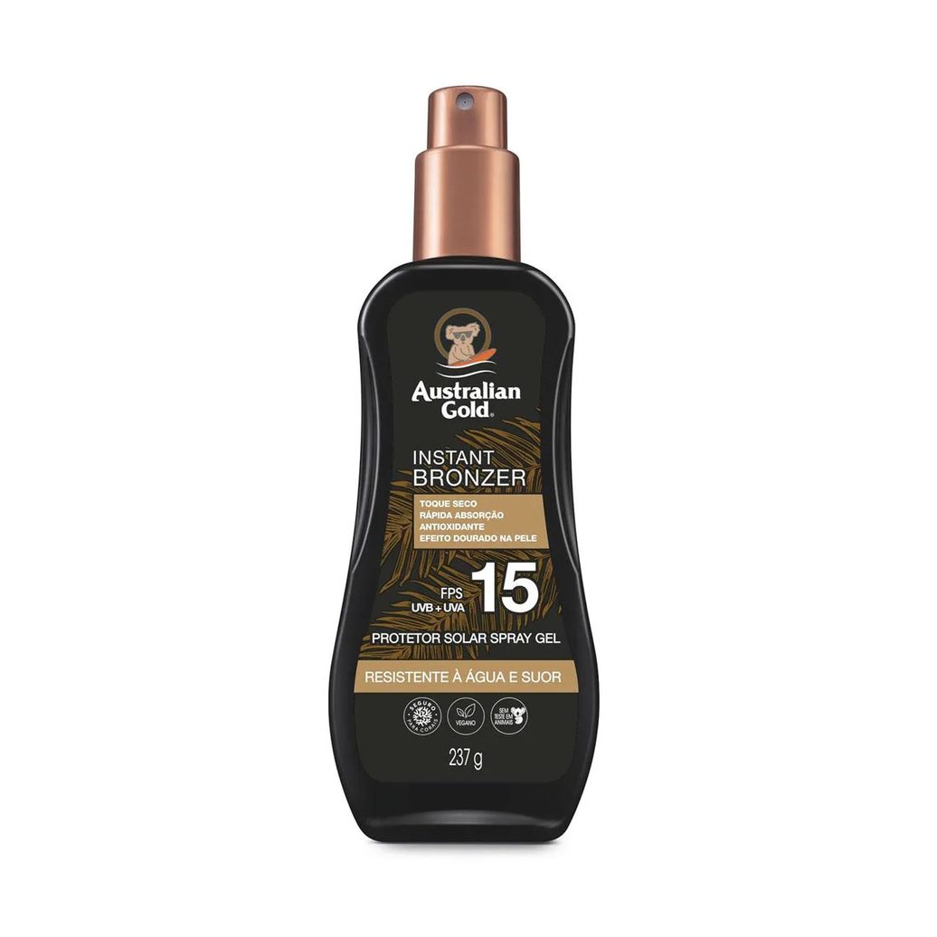 Bronzeador Australian Gold Instant Bronzer FPS 15 Corporal Spray Gel com 237ml