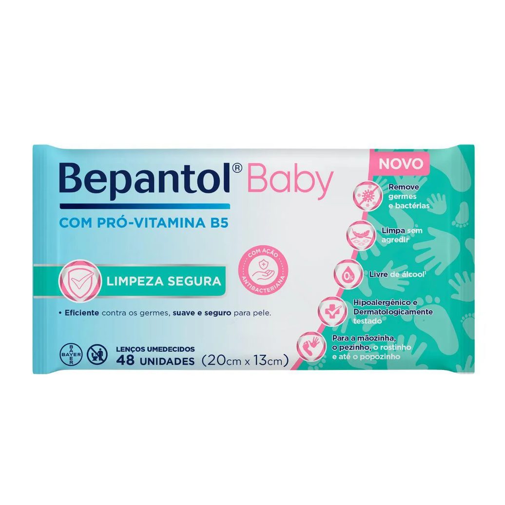 Toalhas Lenços Umedecidos Proteção Antibac C/48Un - Bepantol