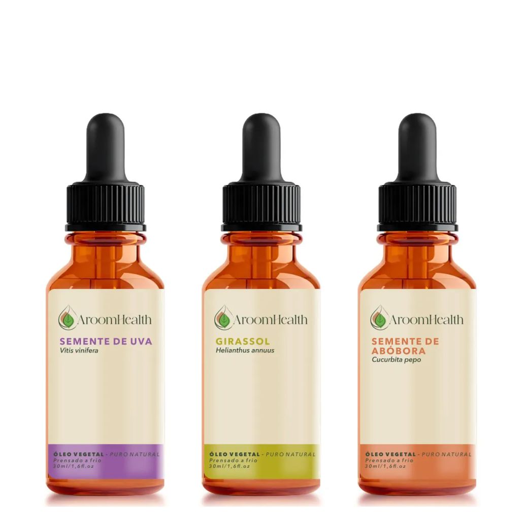 Kit de Óleos Vegetais Puro Natural – Semente de Uva, Semente de Abóbora e Girassol – 30 Ml Cada