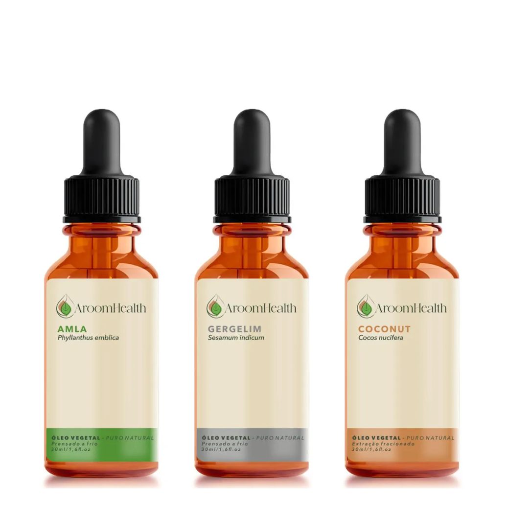 Kit de Óleos Vegetais Puro Natural – Amla, Gergelim e Coconut – 30 Ml Cada