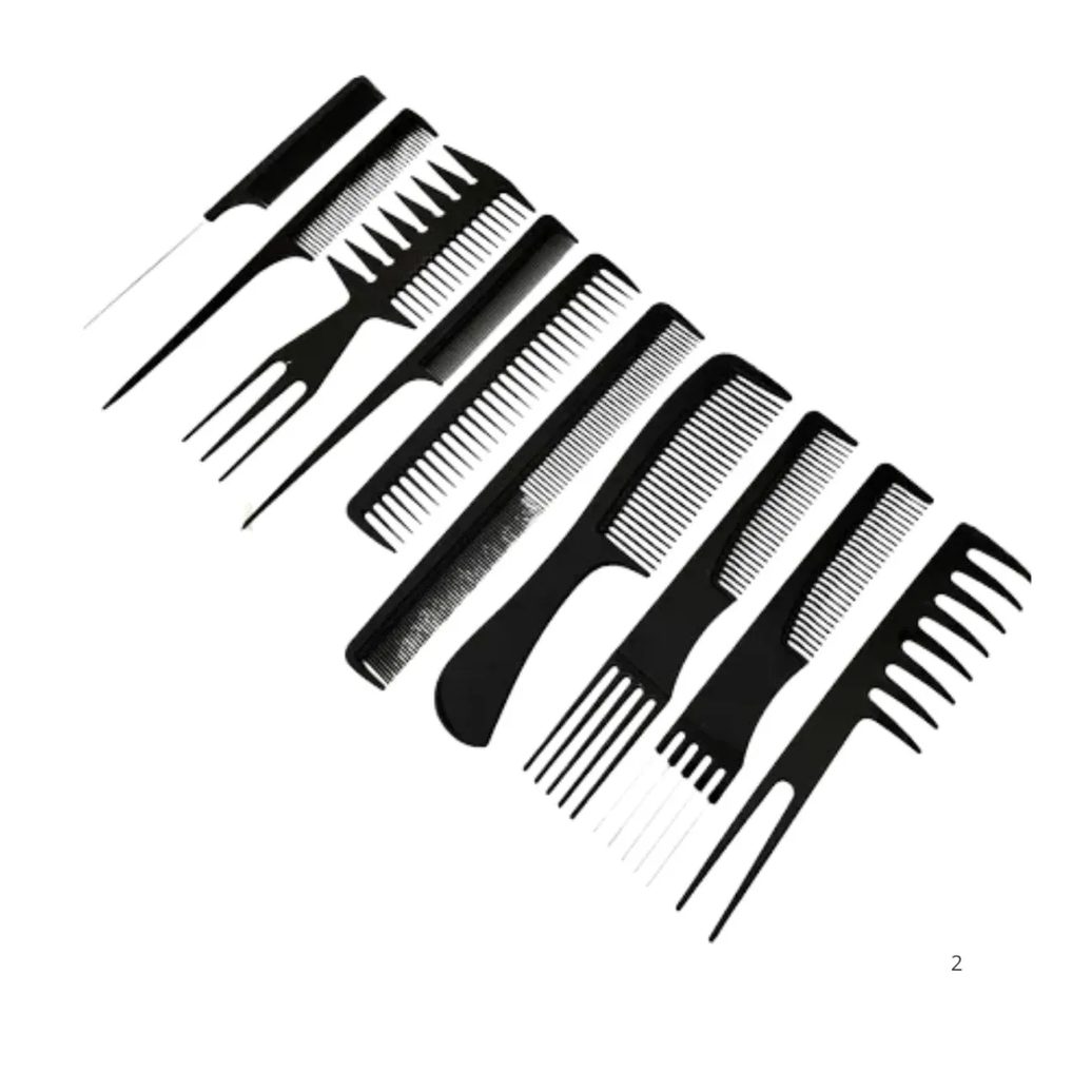 Kit 10 Pentes Profissional Cabeleireiro Pente Fino Garfo Salão Barbeiro para Corte