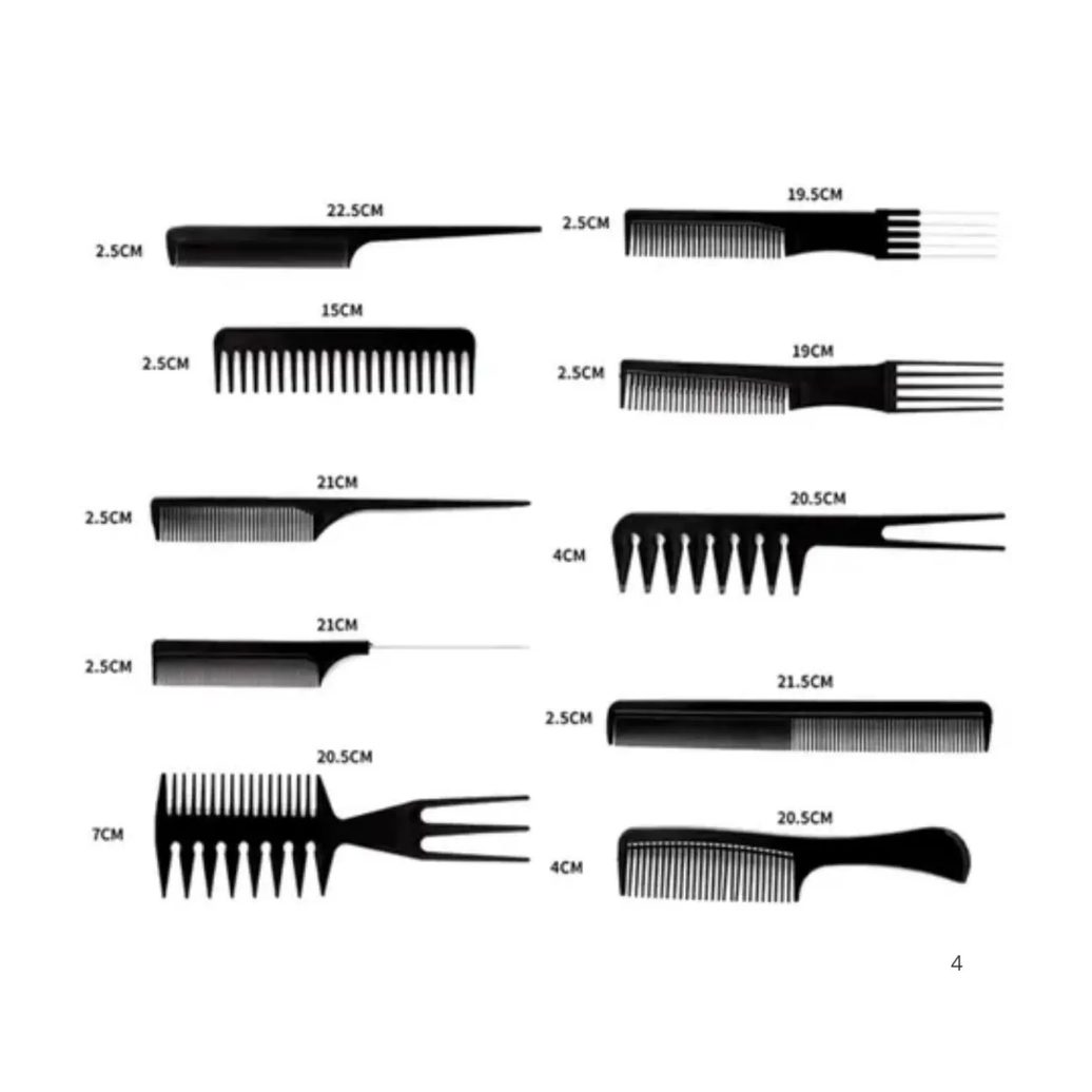 Kit 10 Pentes Profissional Cabeleireiro Pente Fino Garfo Salão Barbeiro para Corte