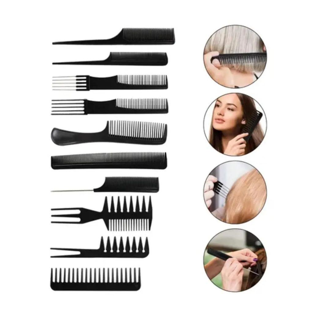Kit 10 Pentes Profissional Cabeleireiro Pente Fino Garfo Salão Barbeiro para Corte