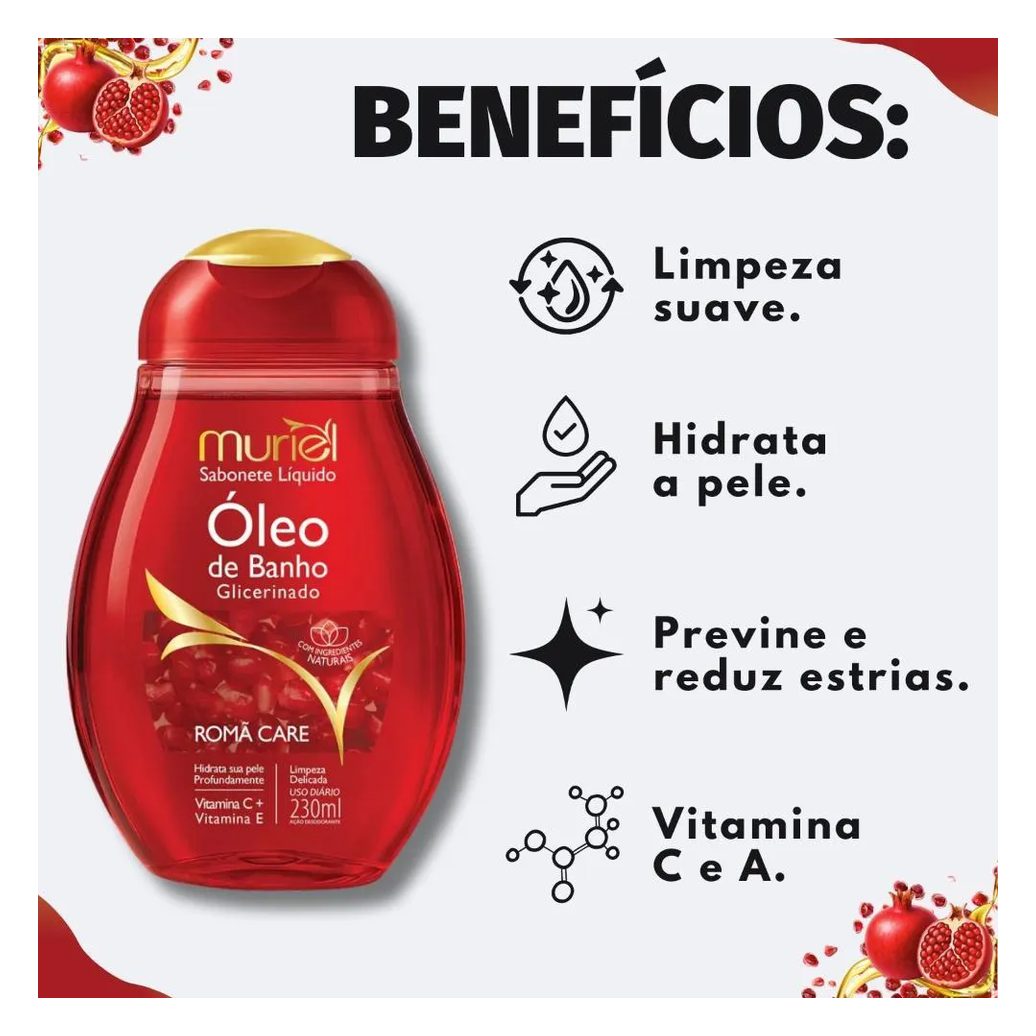 Sabonete Líquido Muriel Óleo de Banho Glicerinado Romã Care 230Ml