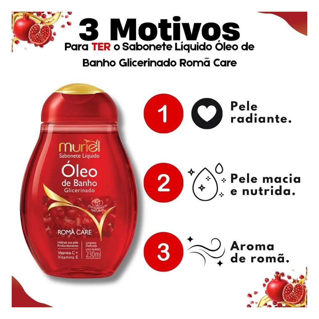 Sabonete Líquido Muriel Óleo de Banho Glicerinado Romã Care 230Ml