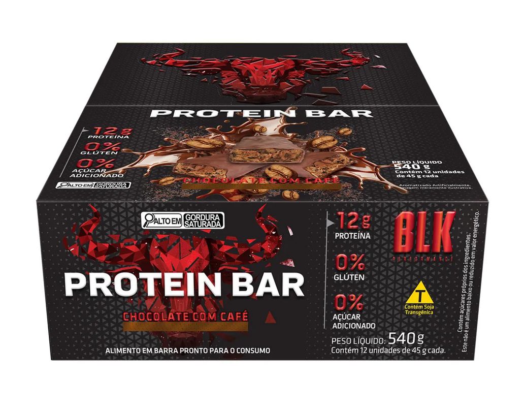 Protein Bar Blk - Barra de Proteína 12 Unidades # Original # Sabor Chocolate com Cafe
