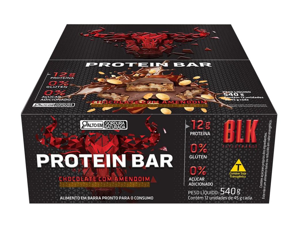 Protein Bar Blk - Barra de Proteína 12 Unidades # Original # Sabor Chocolate com Amendoim