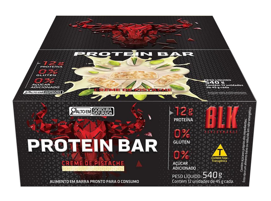 Protein Bar Blk - Barra de Proteína 12 Unidades # Original # Sabor Creme de Pistache