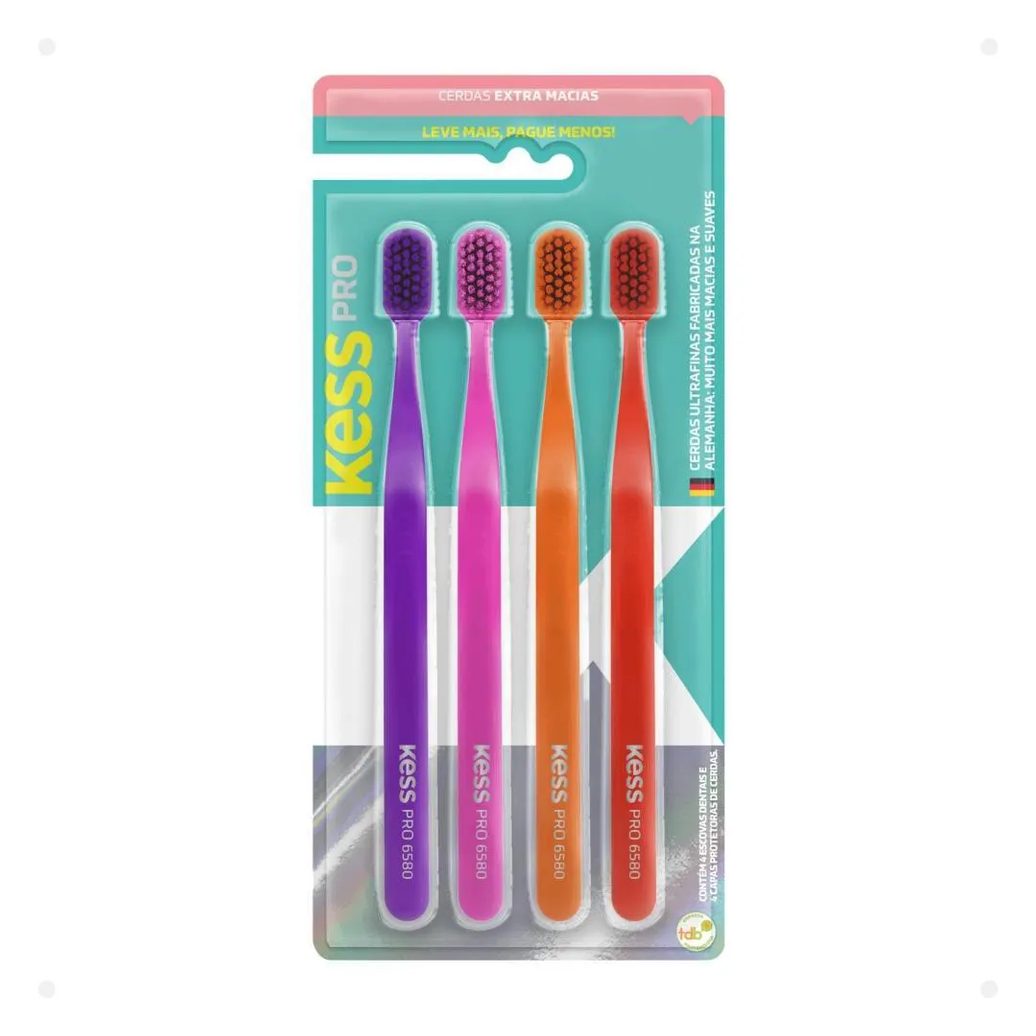 Kit Belliz Kess Pro: 4 Escova de Dente Extra Macia