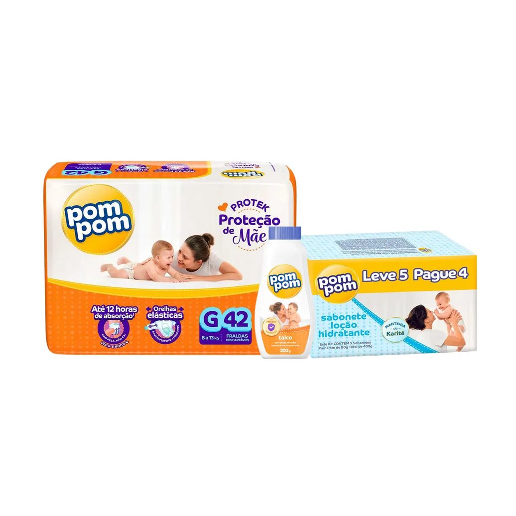 Kit Chá de Bebê Pom Pom Fralda G com Talco e Sabonete