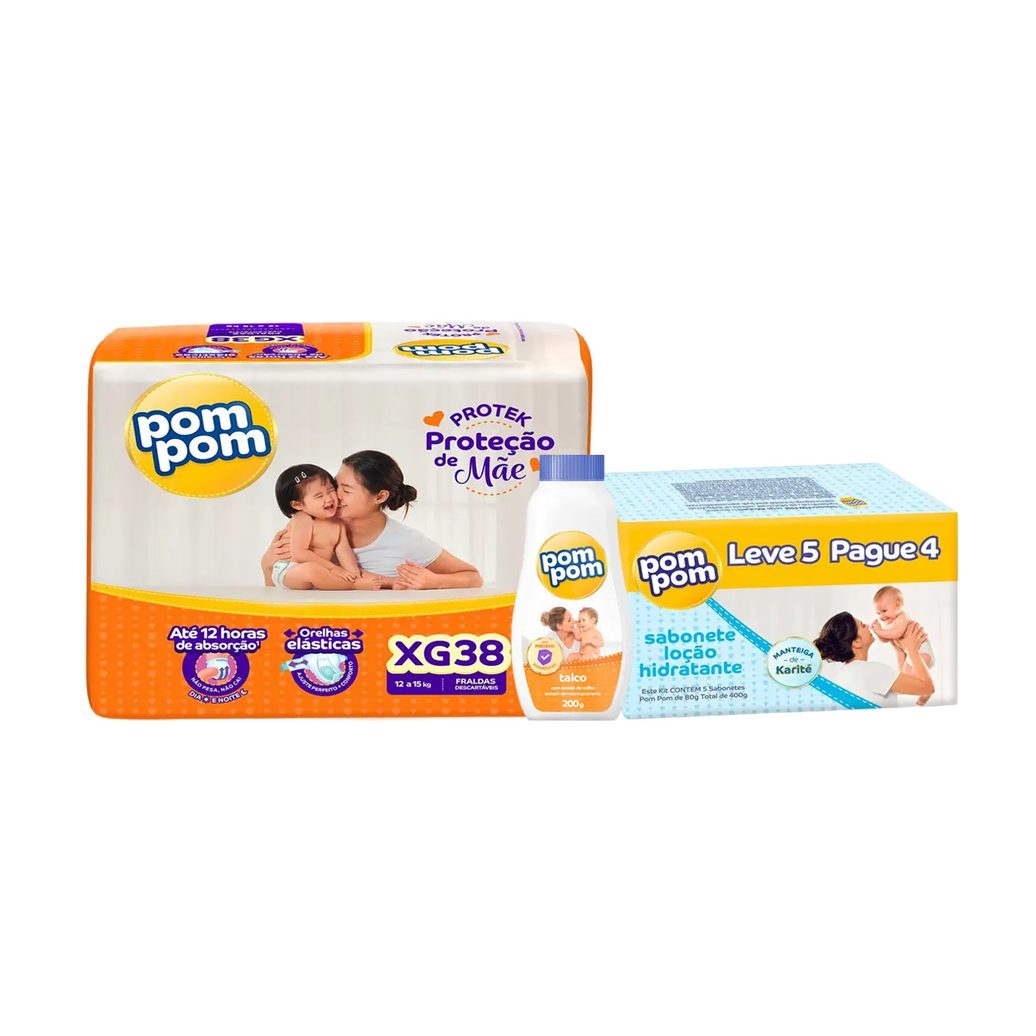 Kit Chá de Bebê Pom Pom Fralda XG com Talco e Sabonete
