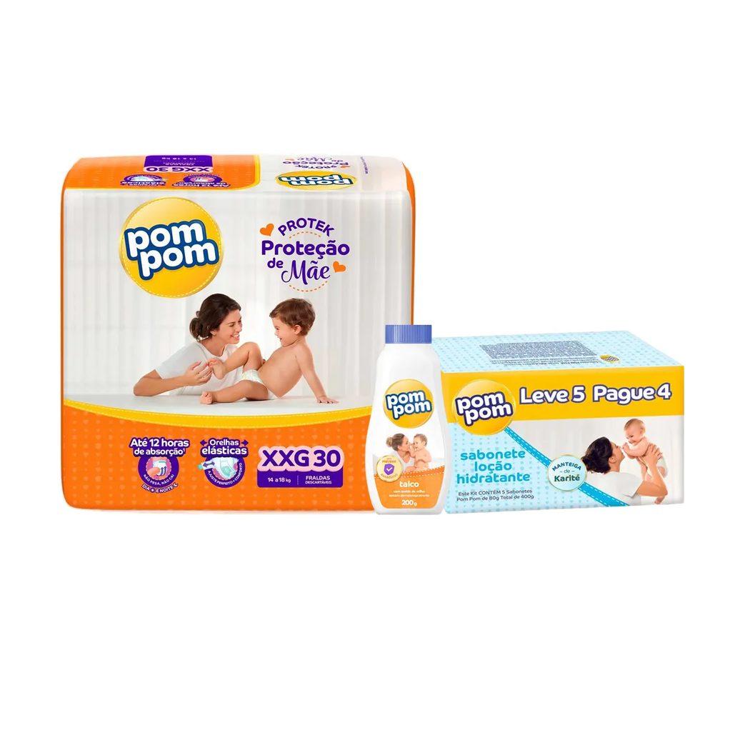 Kit Chá de Bebê Pom Pom Fralda XXG com Talco e Sabonete