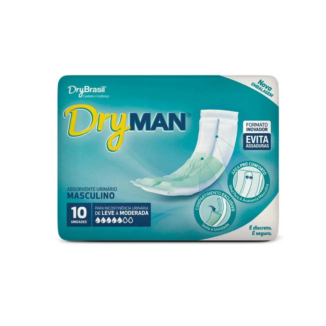 Absorvente Masculino Dry Man Pacote com 10 Unidades Kit com 2 Pacotes