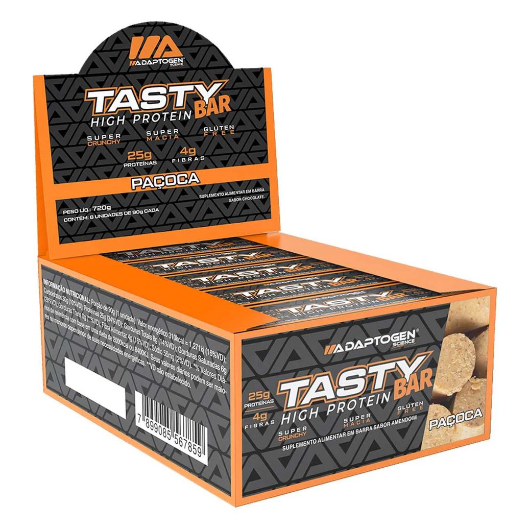 Tasty Bar Barra de Proteina 90G 8 Unidades Adaptogen Paçoca