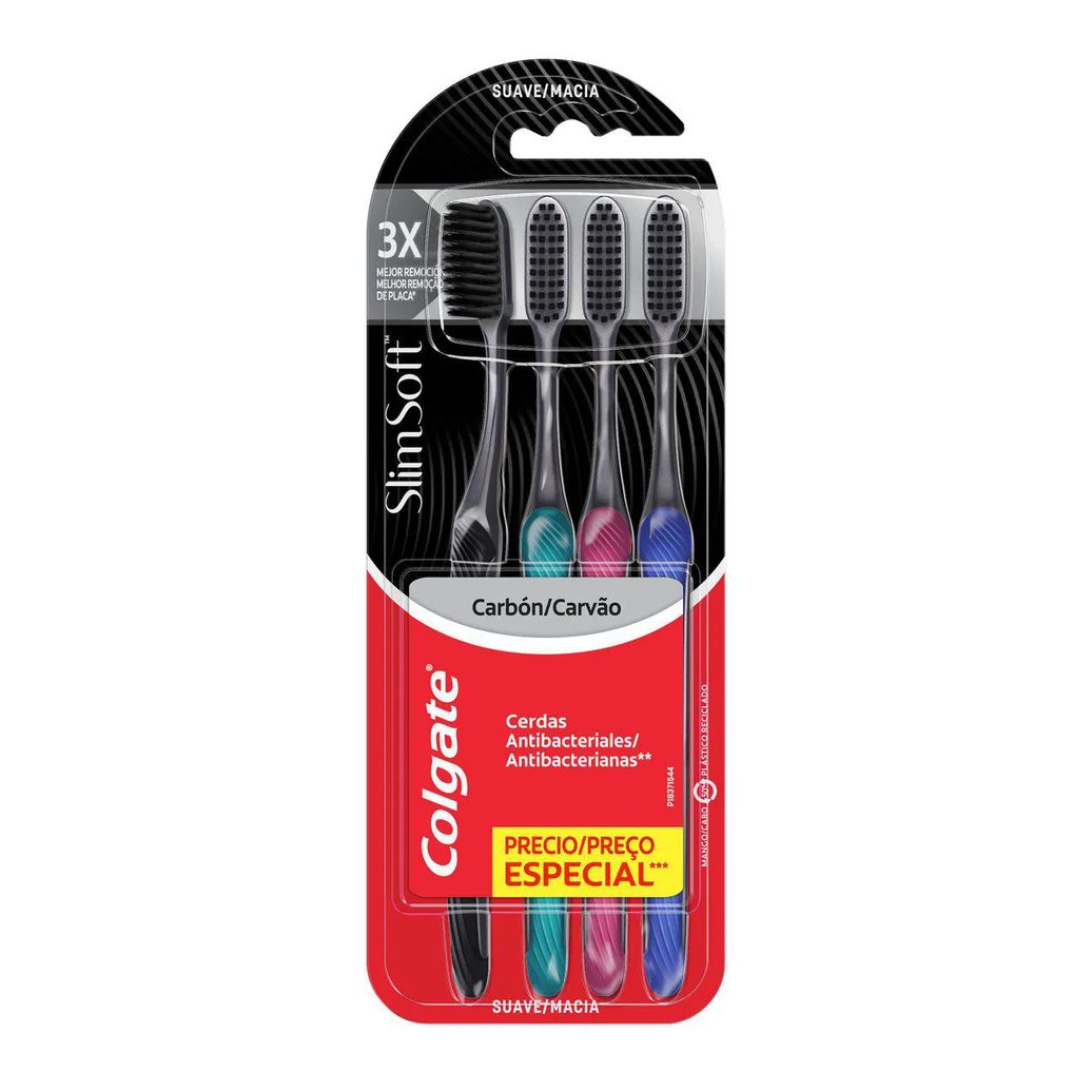 Kit Escova de Dente Colgate Slim Soft Black Carvão 4 unidades