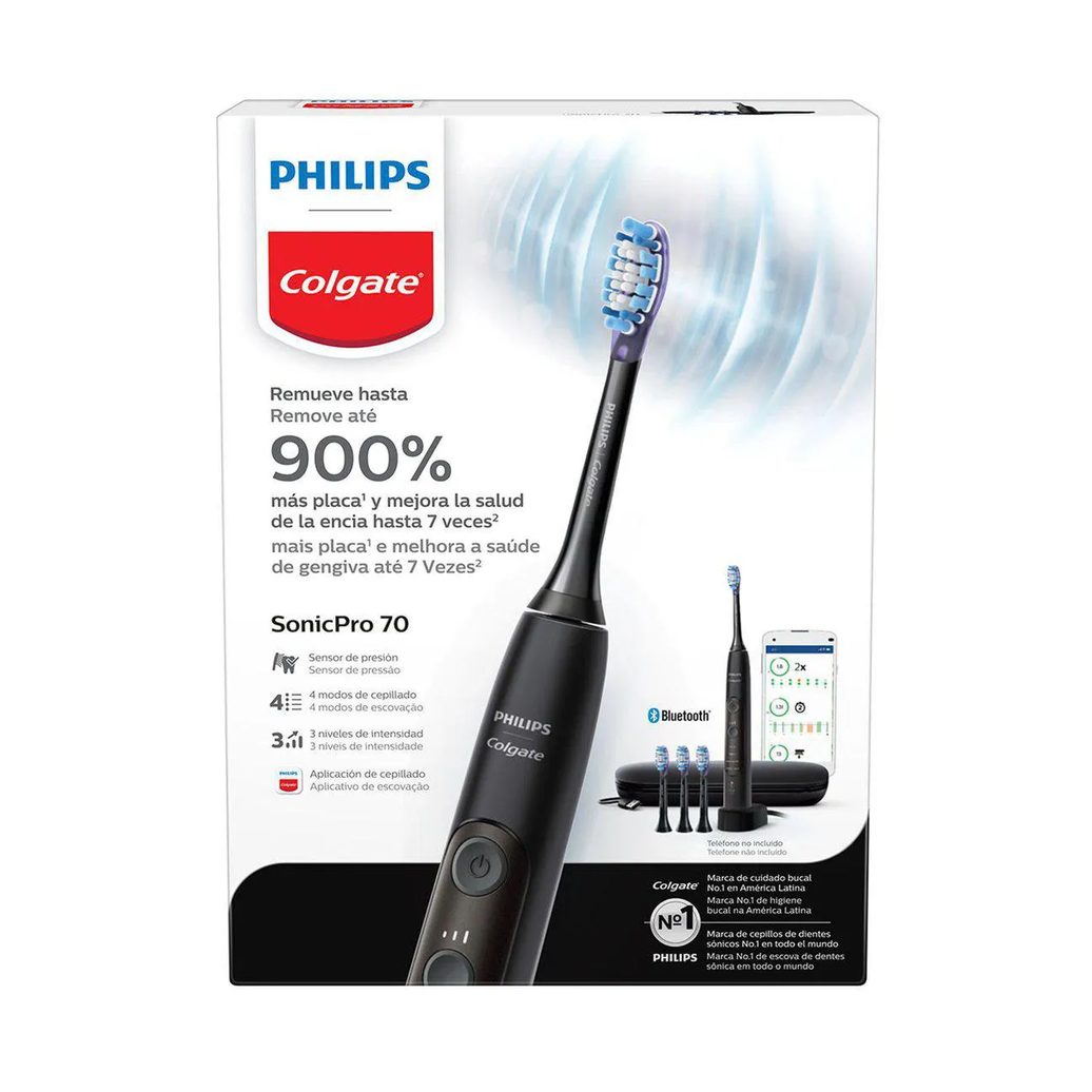 Escova de Dente Elétrica Philips Colgate SonicPro 70 + 3 Regis+ 1 Estojo