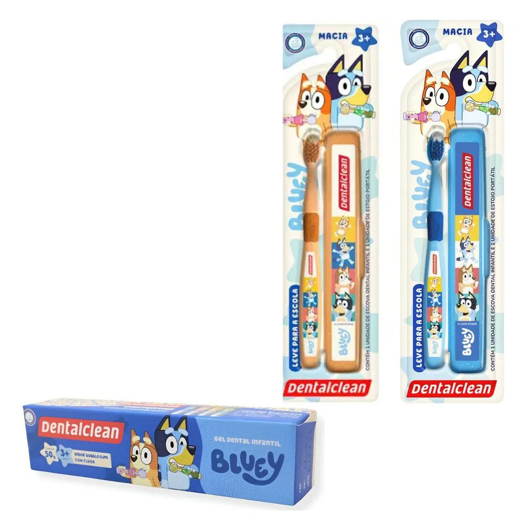 Escova de Dente com Estojo + Gel Dental Bluey - Dentalclean
