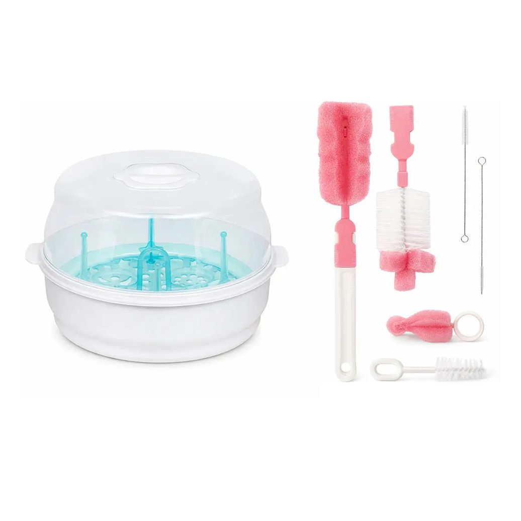 Esterilizador + Escova de Mamadeiras e Canudo Rosa Buba