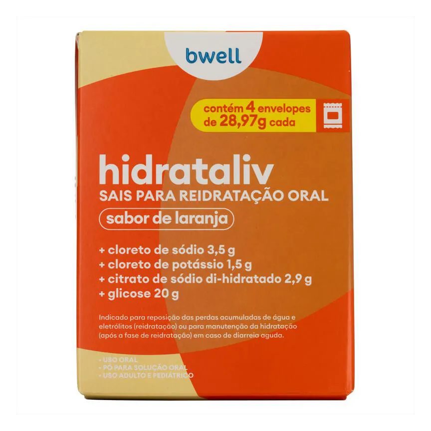 Sais para Reidratação bwell Hidrataliv Laranja 4 envelopes