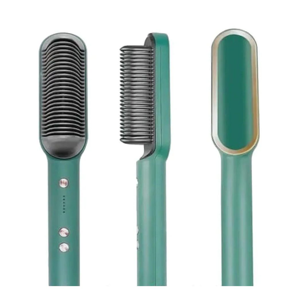 Chapinha Escova Secadora Profissional de Cabelo Pente Alisamento Elétrico Cor:verde