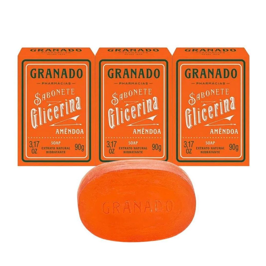 Kit 3 Sabonete Granado Extrato de Amêndoa Doce Glicerina Vegetal Natural em Barra 90G