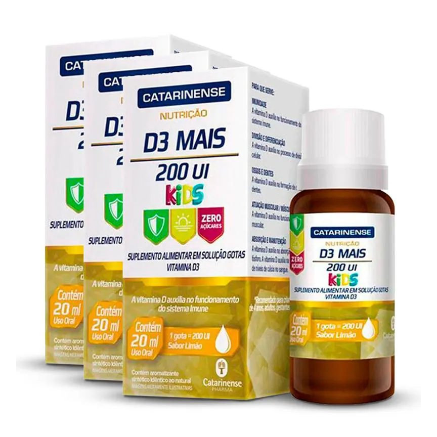 Kit 3 Vitamina D3 Mais Kids 200 Ui Catarinense 20Ml
