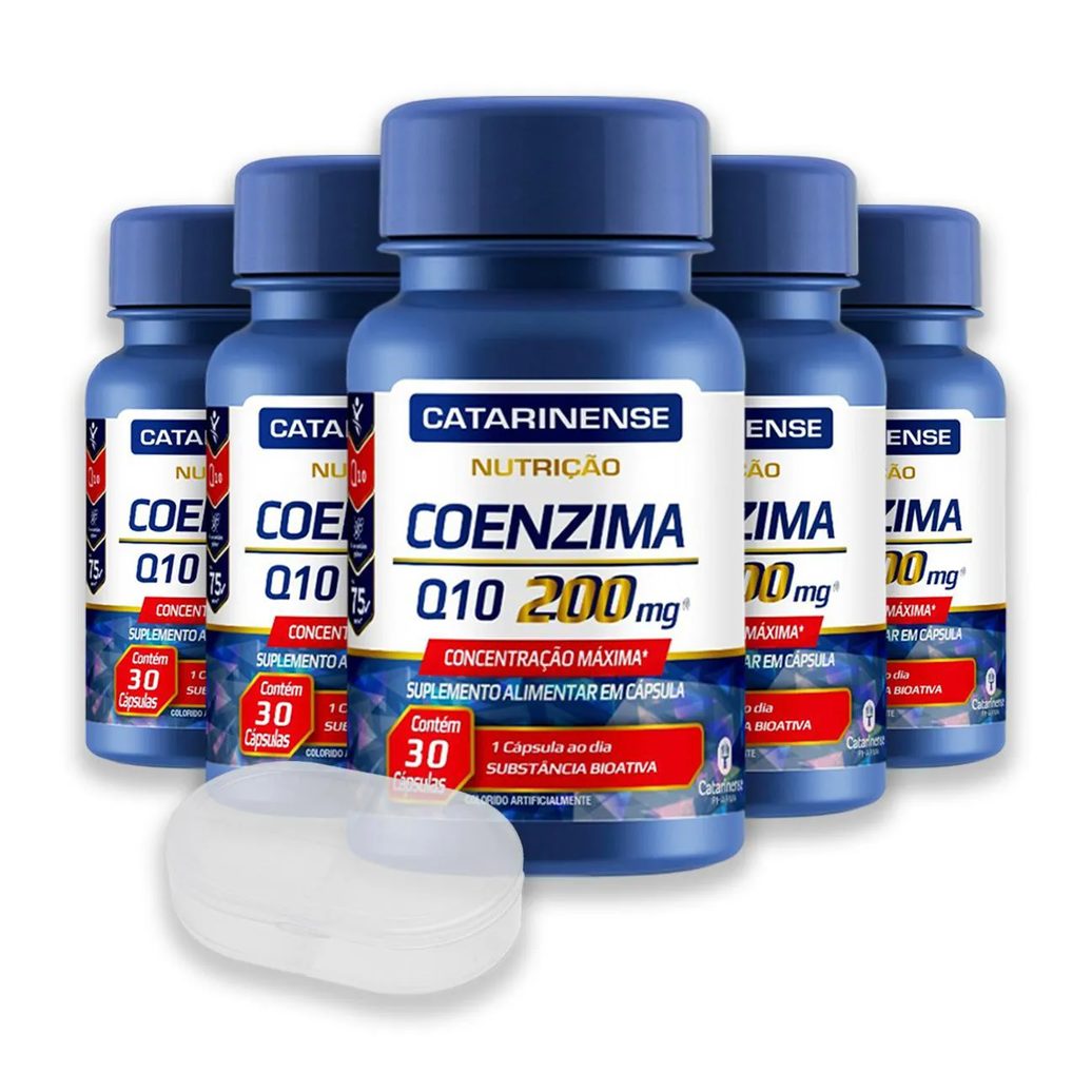 Kit 5 Coenzima Q10 200Mg Catarinense 30 Cápsulas + Porta Cápsulas