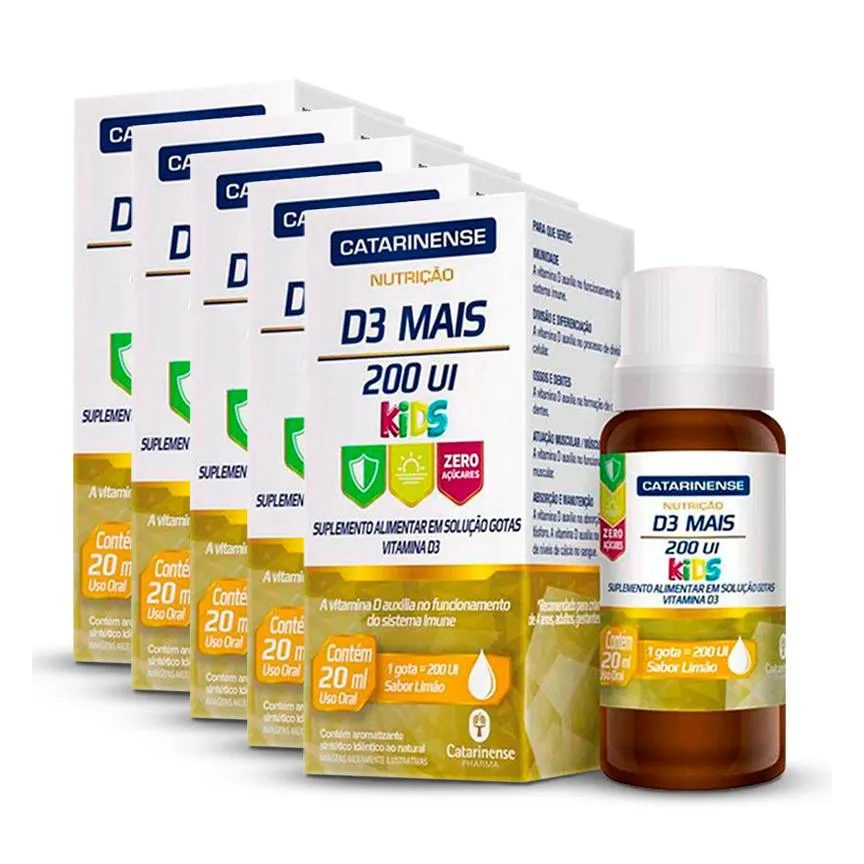 Kit 5 Vitamina D3 Mais Kids 200 Ui Catarinense 20Ml