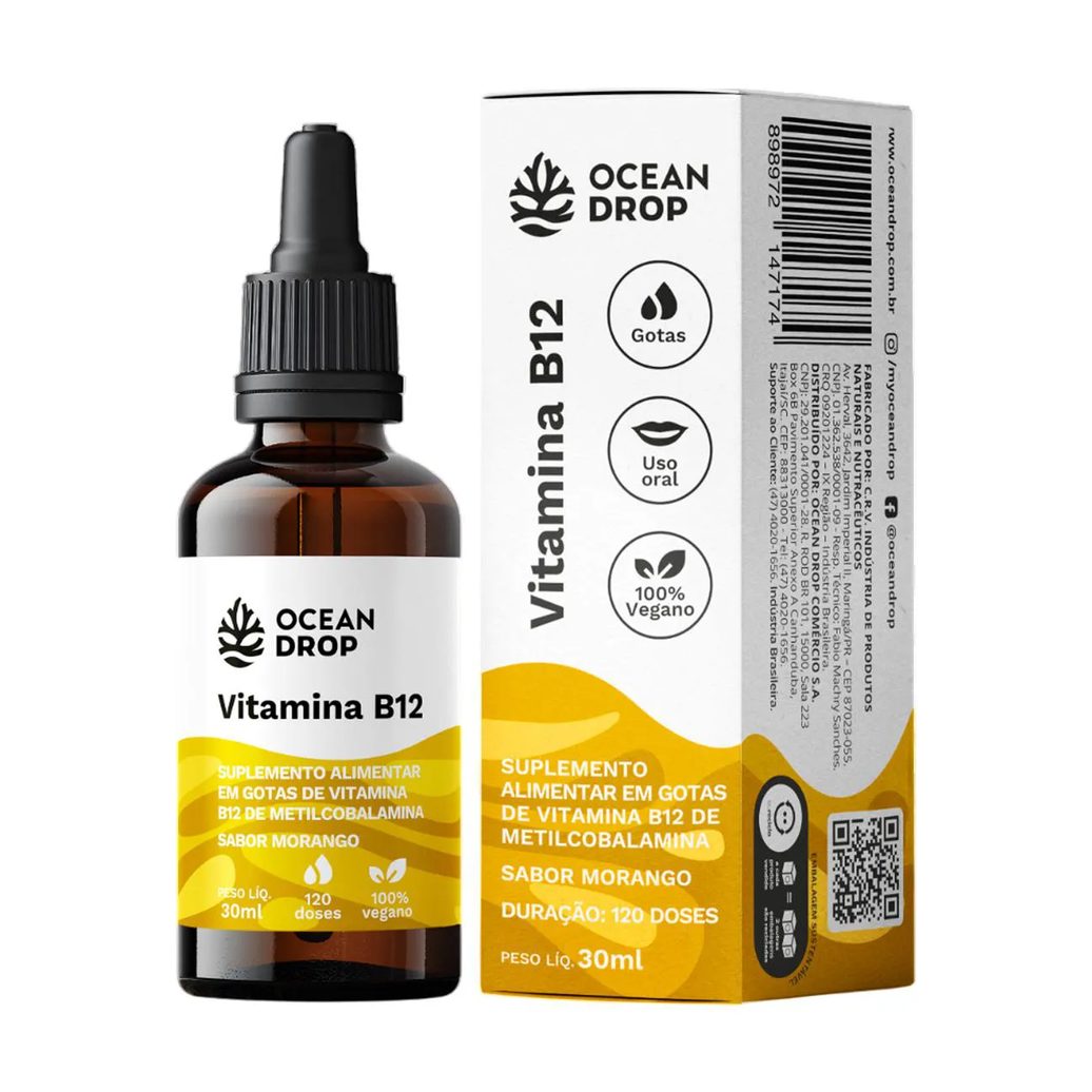 Vitamina B12 em Gotas Ocean Drop 30Ml Sabor Morango