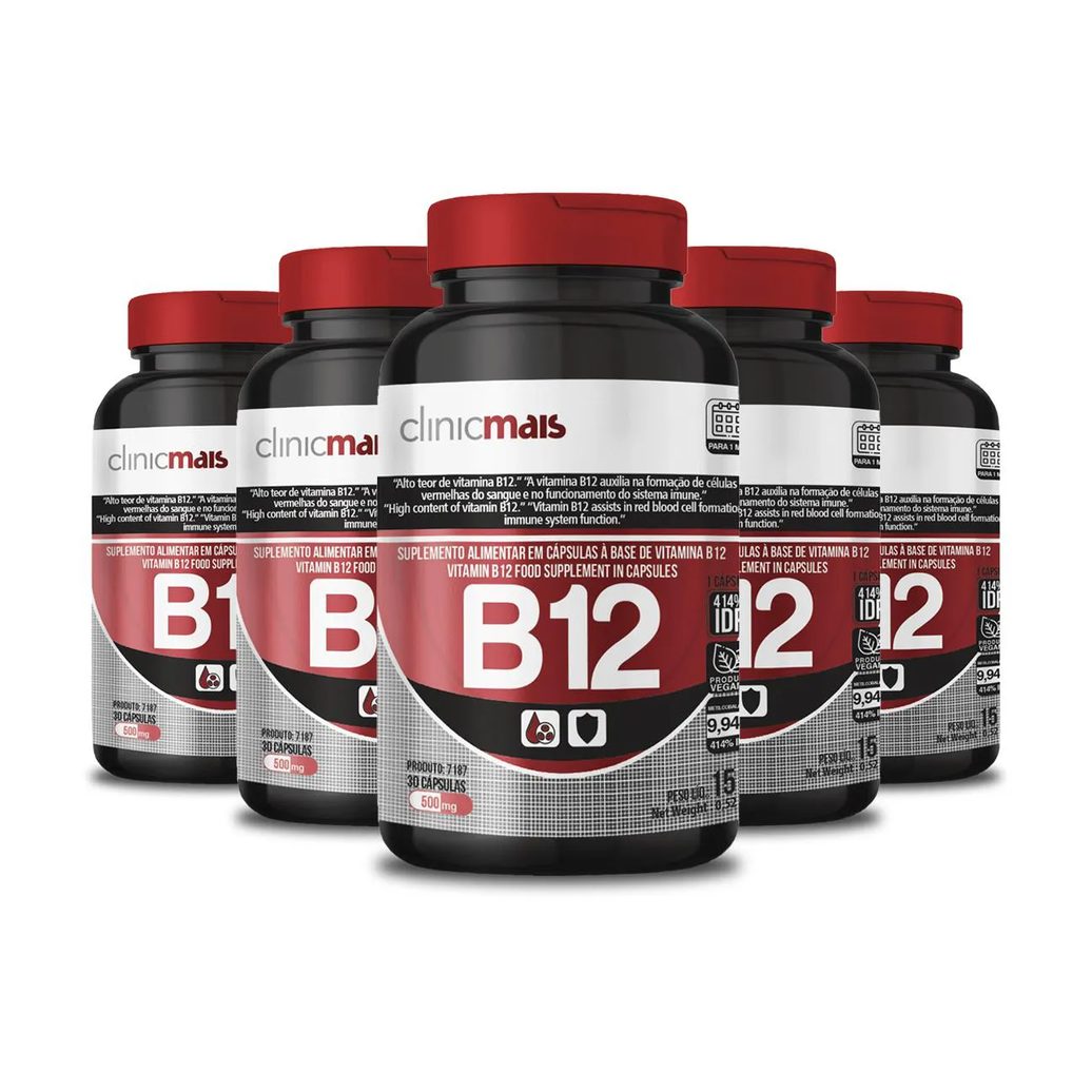 Kit 5 Vitamina B12 500Mg Clinicmais 30 Cápsulas