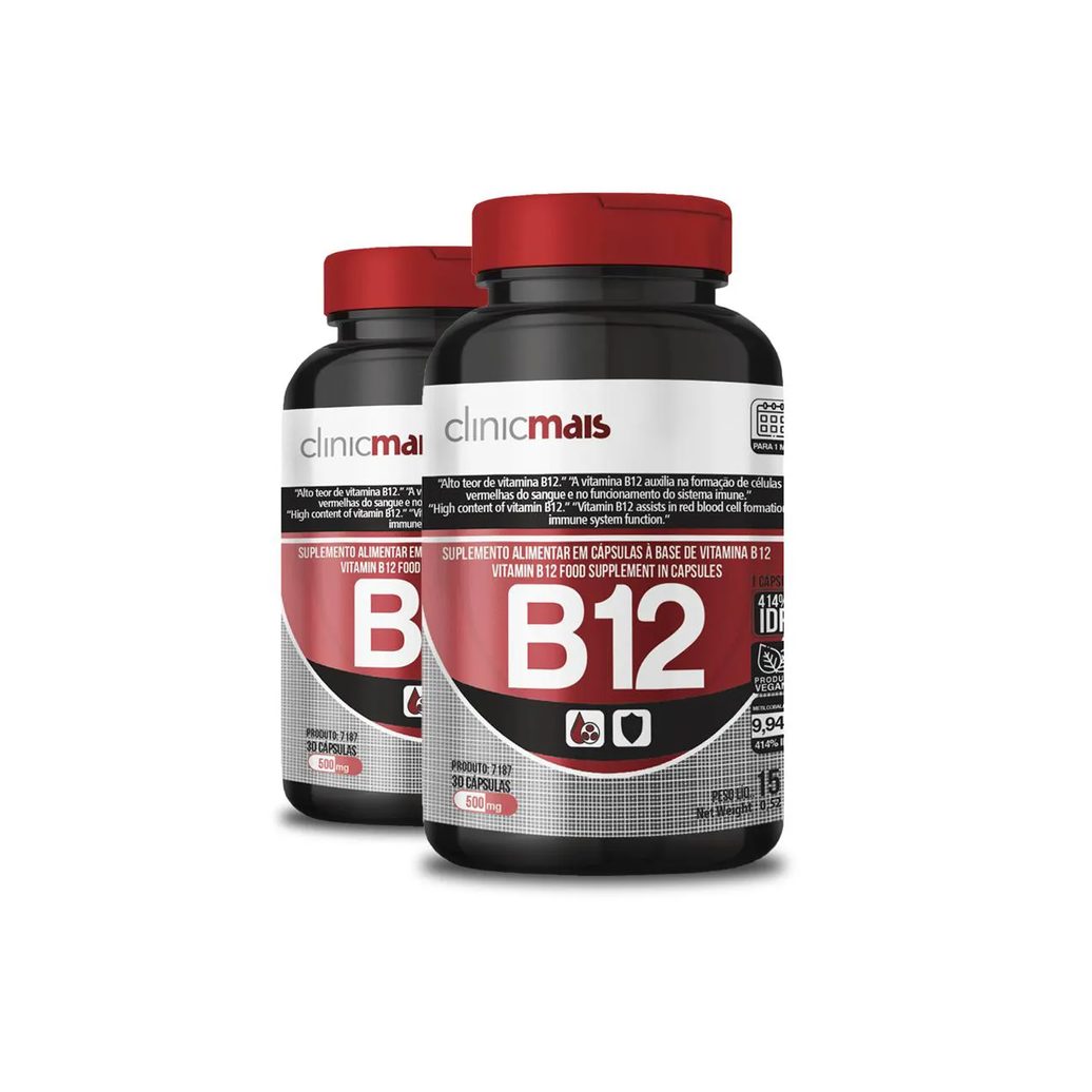 Kit 2 Vitamina B12 500Mg Clinicmais 30 Cápsulas