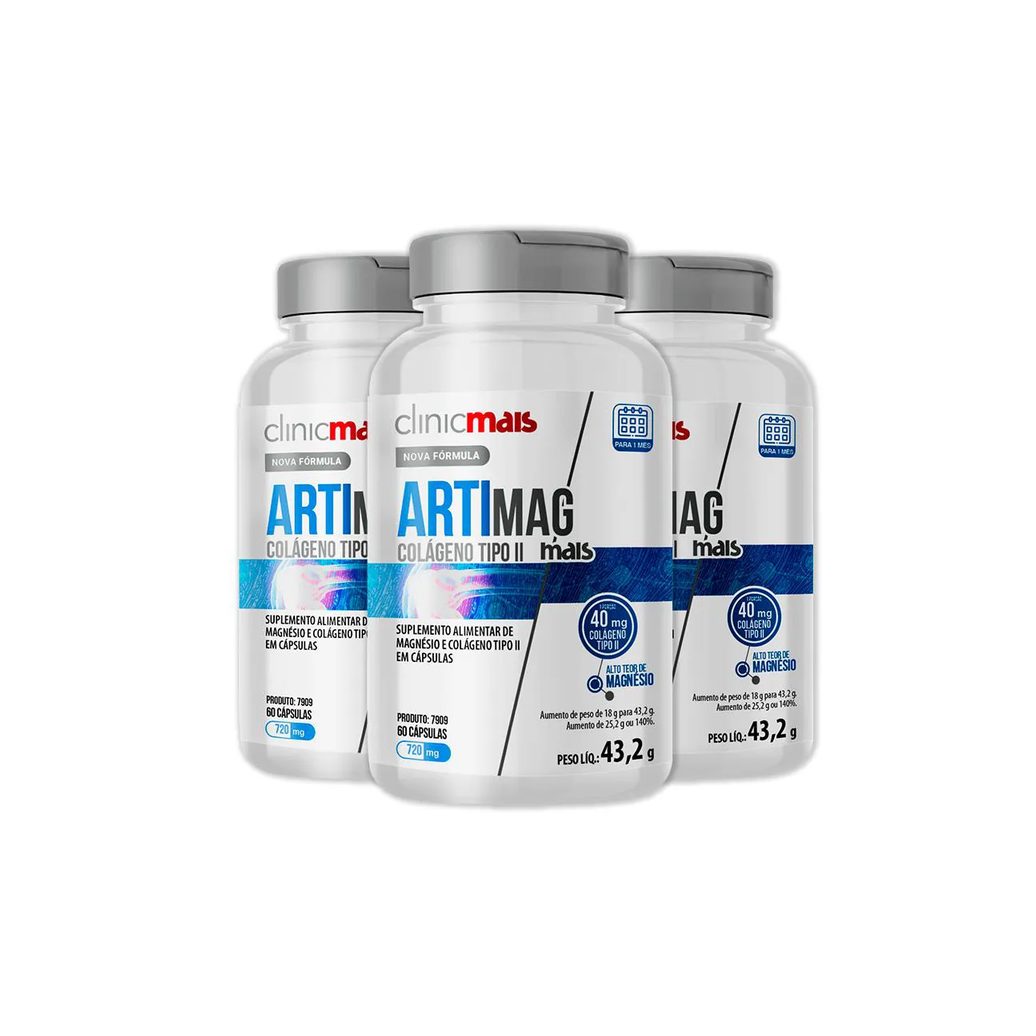Kit 3 Artimag Colágeno Tipo Ii Clinicmais 60 Cápsulas