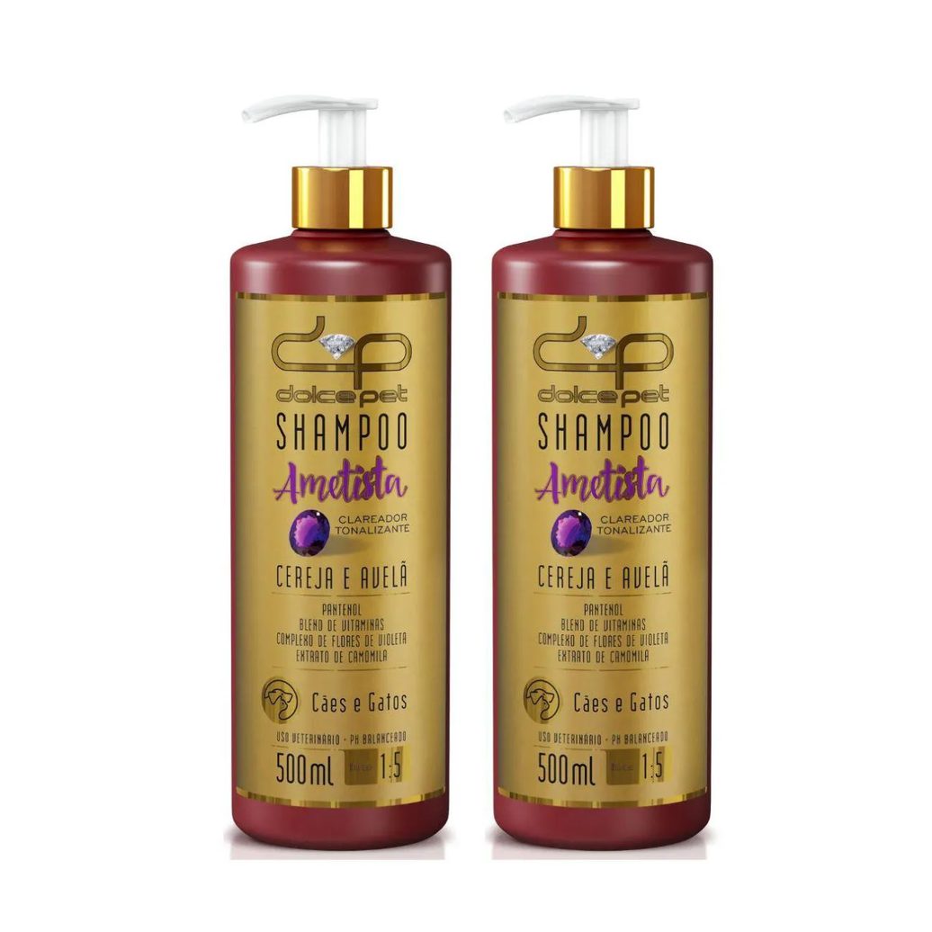 Kit 2 Shampoo Clareador Tonalizante Cereja e Avelã Dolce Pet Cães e Gatos - 500Ml