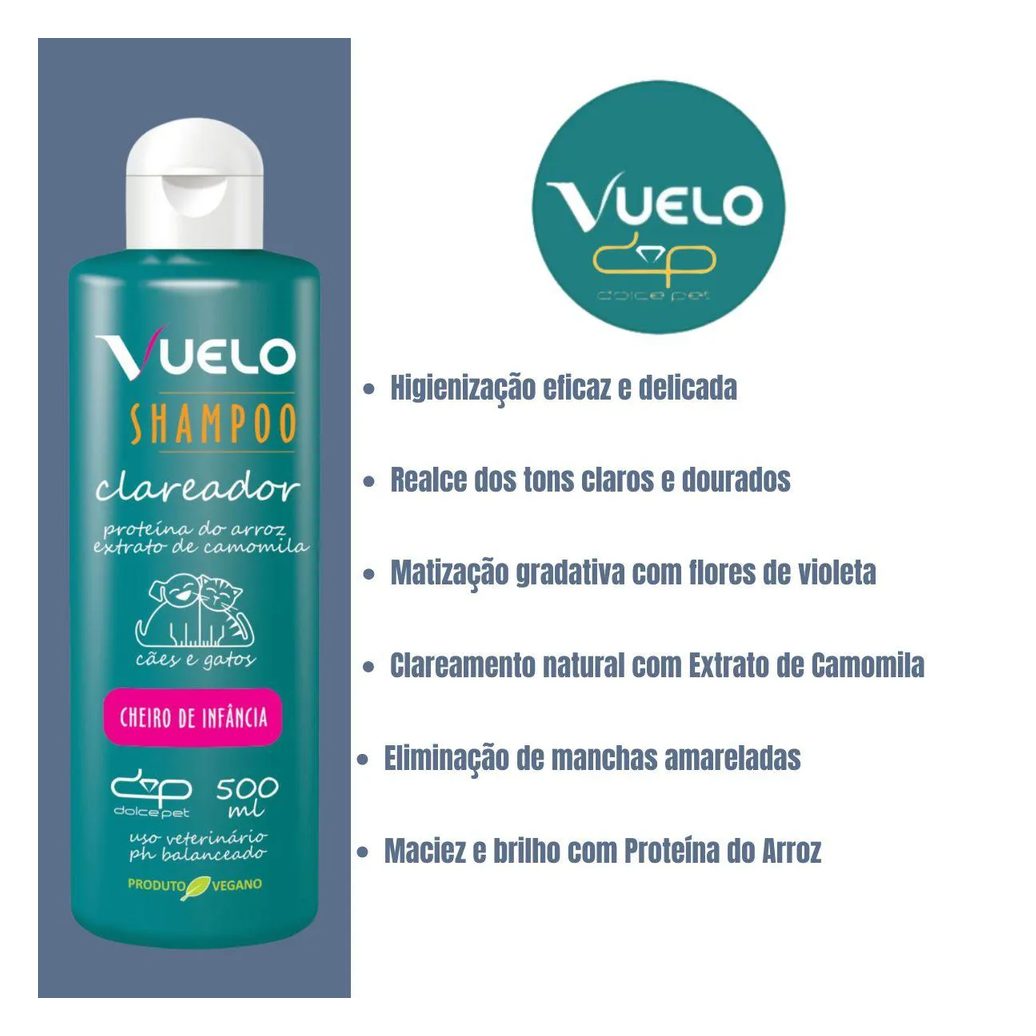 Shampoo Clareador Cheiro de Infância Vuelo Dolce Pet Cães e Gatos - 500 Ml