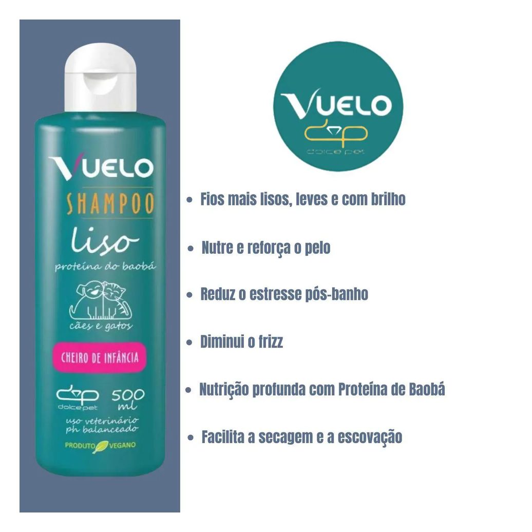 Shampoo Liso Cheiro de Infância Vuelo para Cães e Gatos 500Ml