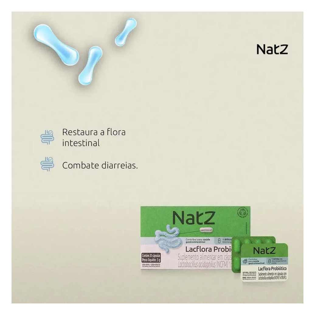 Probiótico Lactobacillus Acidophilus Natz 20 cápsulas