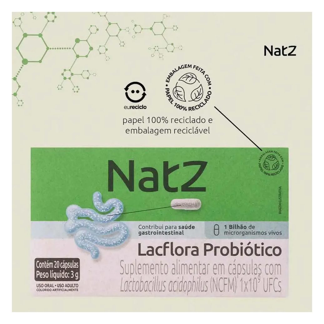 Probiótico Lactobacillus Acidophilus Natz 20 cápsulas