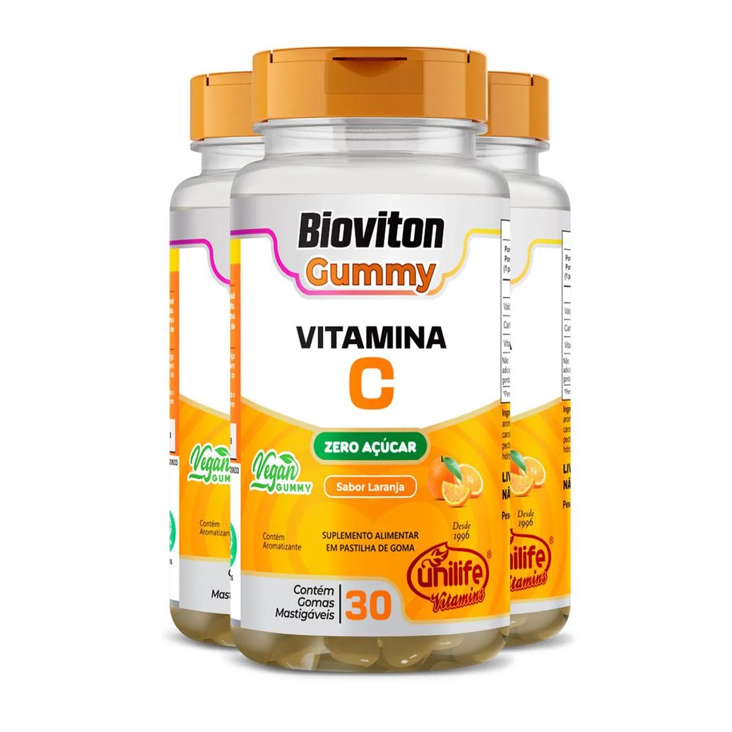 Kit 3 Gummy Vitamina C Laranja Unilife 30 Gomas