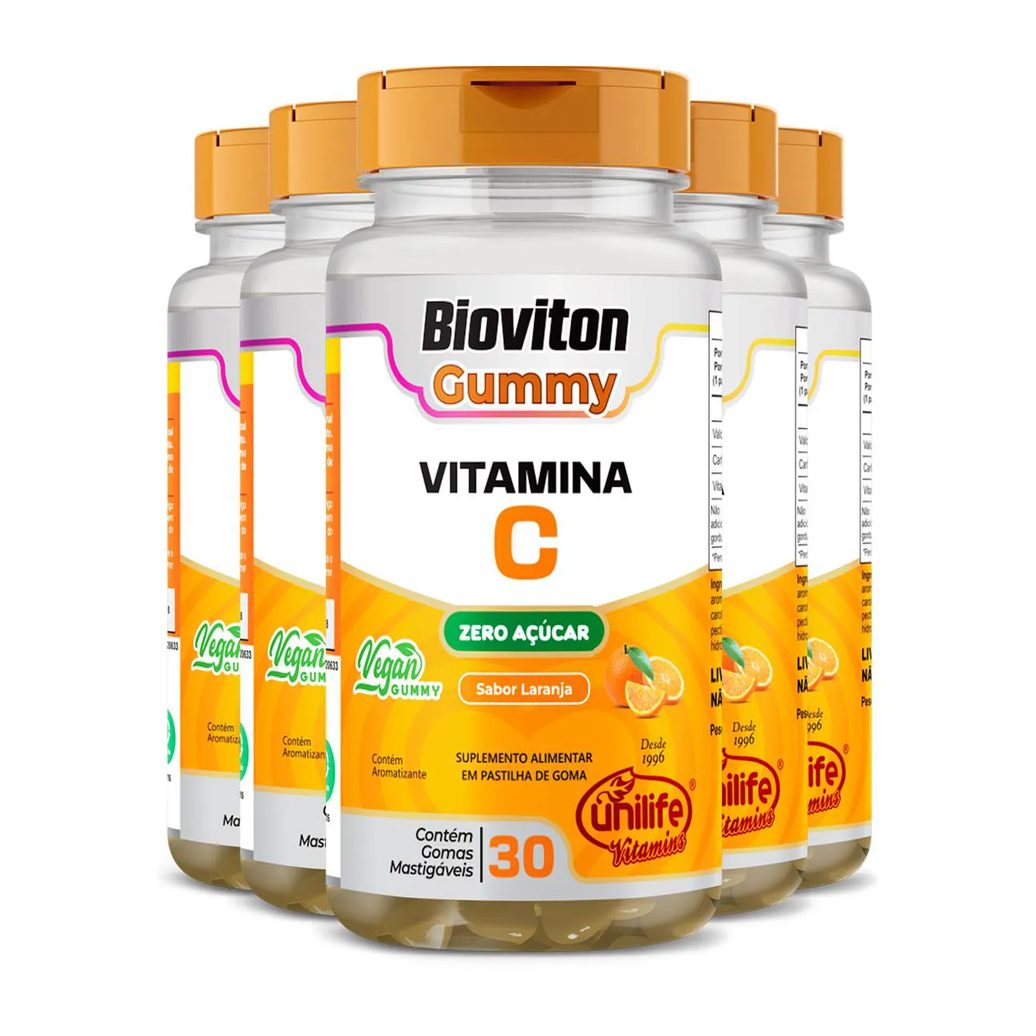 Kit 5 Gummy Vitamina C Laranja Unilife 30 Gomas